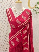 Soft cotton saree with scattered gold buttas, kasavu border, and floral embroidered pallu - Image 4