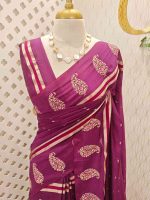Soft cotton saree with scattered gold buttas, kasavu border, and floral embroidered pallu - Image 10