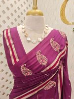 Soft cotton saree with scattered gold buttas, kasavu border, and floral embroidered pallu - Image 11