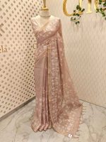 Tissue Organza with floral applique embroidery and scalloped floral border - Image 9