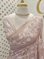 Tissue Organza with floral applique embroidery and scalloped floral border - Image 8