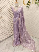 Tissue Organza with floral applique embroidery and scalloped floral border - Image 3