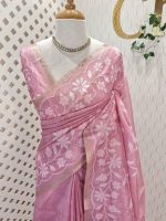 Tissue Organza with floral applique embroidery and scalloped floral border - Image 4