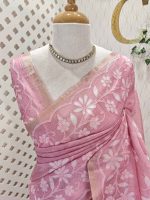 Tissue Organza with floral applique embroidery and scalloped floral border - Image 5