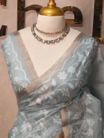 Tissue Organza with floral applique embroidery and scalloped floral border - Image 11