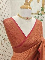 Tissue silk with small check pattern body and paisley design on the border - Image 23
