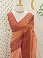 Tissue silk with small check pattern body and paisley design on the border - Image 24