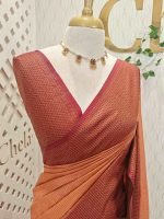 Tissue silk with micro check body and zig zag like pattern border - Image 37
