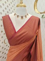 Tissue silk with micro check body and zig zag like pattern border - Image 38