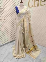 Kerala saree with double colour polka dots - Image 3