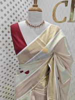 Kerala saree with double colour polka dots - Image 4