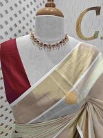 Kerala saree with double colour polka dots - Image 5