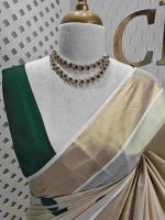 Kerala saree with double colour polka dots - Image 8