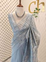 Organza with turkish vertical metalic,self thread crinkled like pattern - Image 25
