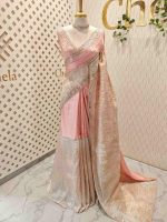Organza with turkish like thick strips body and sequins and beads border pattern - Image 3