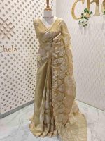 Tissue organza with big floral applique work - Image 4