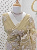 Tissue organza with big floral applique work - Image 5