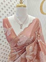 Tissue organza with big floral applique work - Image 7