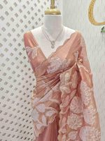 Tissue organza with big floral applique work - Image 8