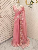 Crushed Organza with floral sequin embroidery and delicate border detailing - Image 3