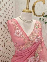 Crushed Organza with floral sequin embroidery and delicate border detailing - Image 4