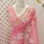 Crushed Organza with floral sequin embroidery and delicate border detailing