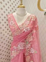 Crushed Organza with floral sequin embroidery and delicate border detailing
