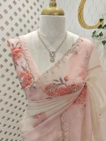 Crushed silk with digital print and cutbeads work and duel border colour - Image 14