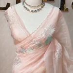 Crushed silk with metallic Dalia flower work