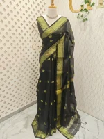 Cotton silk with zari-woven golden circle motifs - Image 12