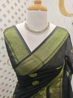 Cotton silk with zari-woven golden circle motifs - Image 11