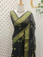Cotton silk with zari-woven golden circle motifs - Image 10