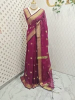 Cotton silk with zari-woven golden circle motifs - Image 3