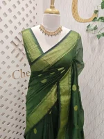 Cotton silk with zari-woven golden circle motifs - Image 4