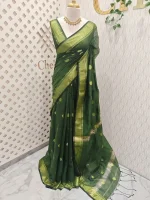 Cotton silk with zari-woven golden circle motifs - Image 6