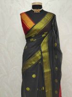 Cotton silk with zari-woven golden circle motifs - Image 13