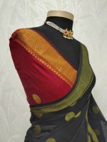 Cotton silk with zari-woven golden circle motifs - Image 14