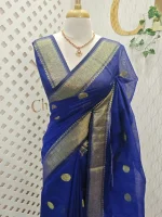 Cotton silk with zari-woven golden circle motifs - Image 7