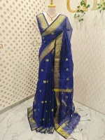 Cotton silk with zari-woven golden circle motifs - Image 9
