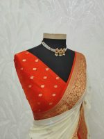 Georgette Banarasi with a plain body, scattered zari-woven buttas,and a contrast floral zari-woven border - Image 29