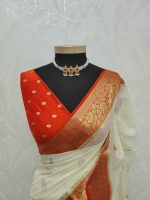 Georgette Banarasi with a plain body, scattered zari-woven buttas,and a contrast floral zari-woven border - Image 30