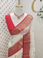 Georgette Banarasi with a plain body, scattered zari-woven buttas,and a contrast floral zari-woven border - Image 10