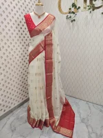 Georgette Banarasi with a plain body, scattered zari-woven buttas,and a contrast floral zari-woven border - Image 12