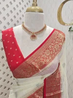Georgette Banarasi with a plain body, scattered zari-woven buttas,and a contrast floral zari-woven border - Image 11