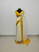 Georgette Banarasi with a plain body, scattered zari-woven buttas,and a contrast floral zari-woven border - Image 19