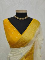 Georgette Banarasi with a plain body, scattered zari-woven buttas,and a contrast floral zari-woven border - Image 20