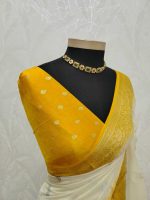 Georgette Banarasi with a plain body, scattered zari-woven buttas,and a contrast floral zari-woven border - Image 21