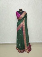 Georgette Banarasi with a plain body, scattered zari-woven buttas,and a contrast floral zari-woven border - Image 31
