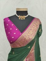Georgette Banarasi with a plain body, scattered zari-woven buttas,and a contrast floral zari-woven border - Image 33
