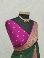 Georgette Banarasi with a plain body, scattered zari-woven buttas,and a contrast floral zari-woven border - Image 32